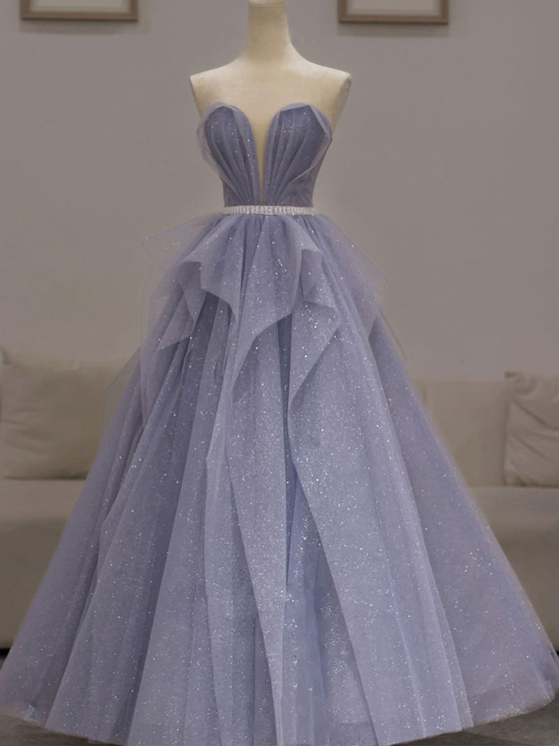 Purple tulle sequin long prom dress purple sequin evening dress