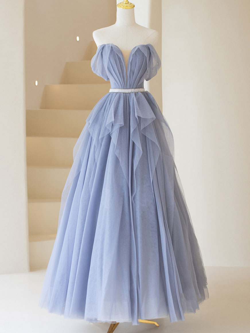 Gray purple tulle long prom dress, purple A line evening dress Gray purple tulle long prom dress, purple A line evening dress