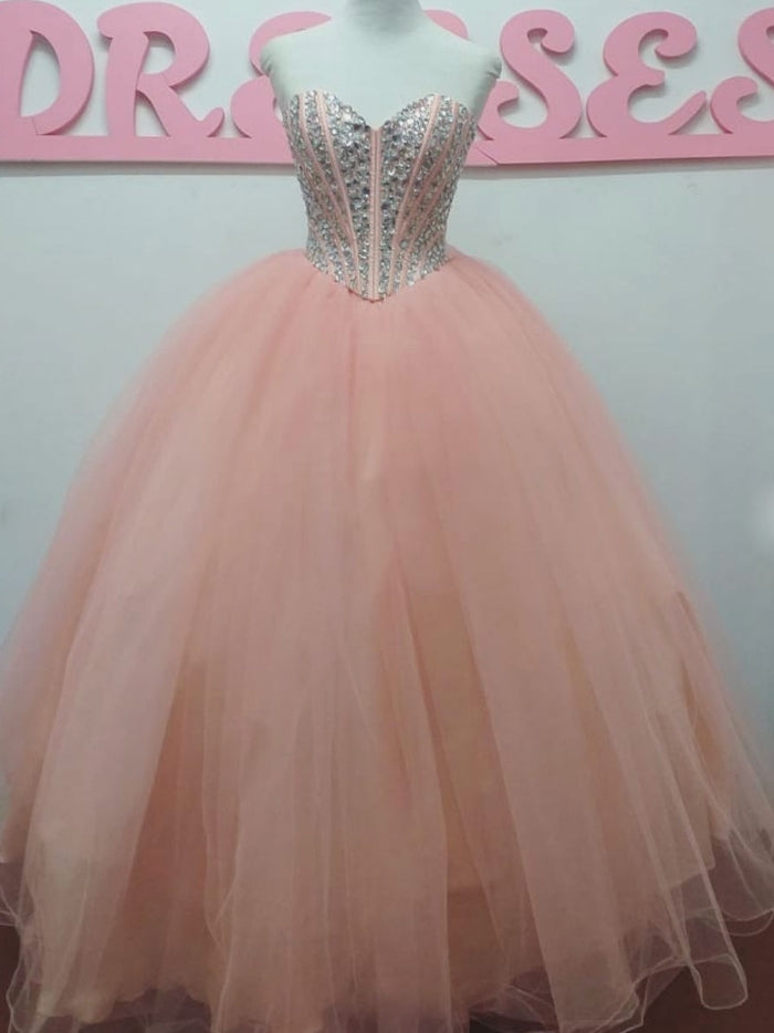 pink tulle long prom dress pink sweet 16 dress