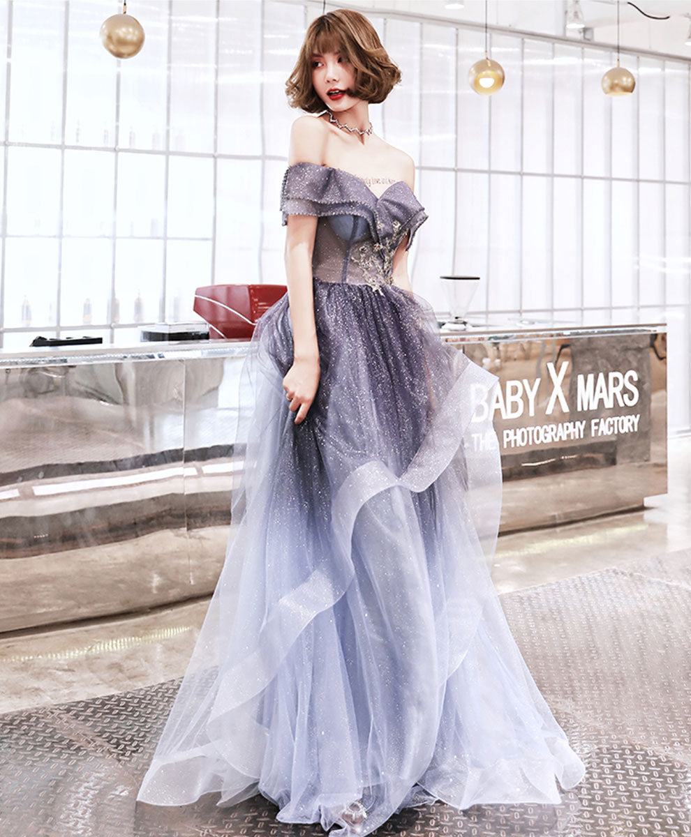 Purple tulle sequin long prom dress purple evening dress – toptby