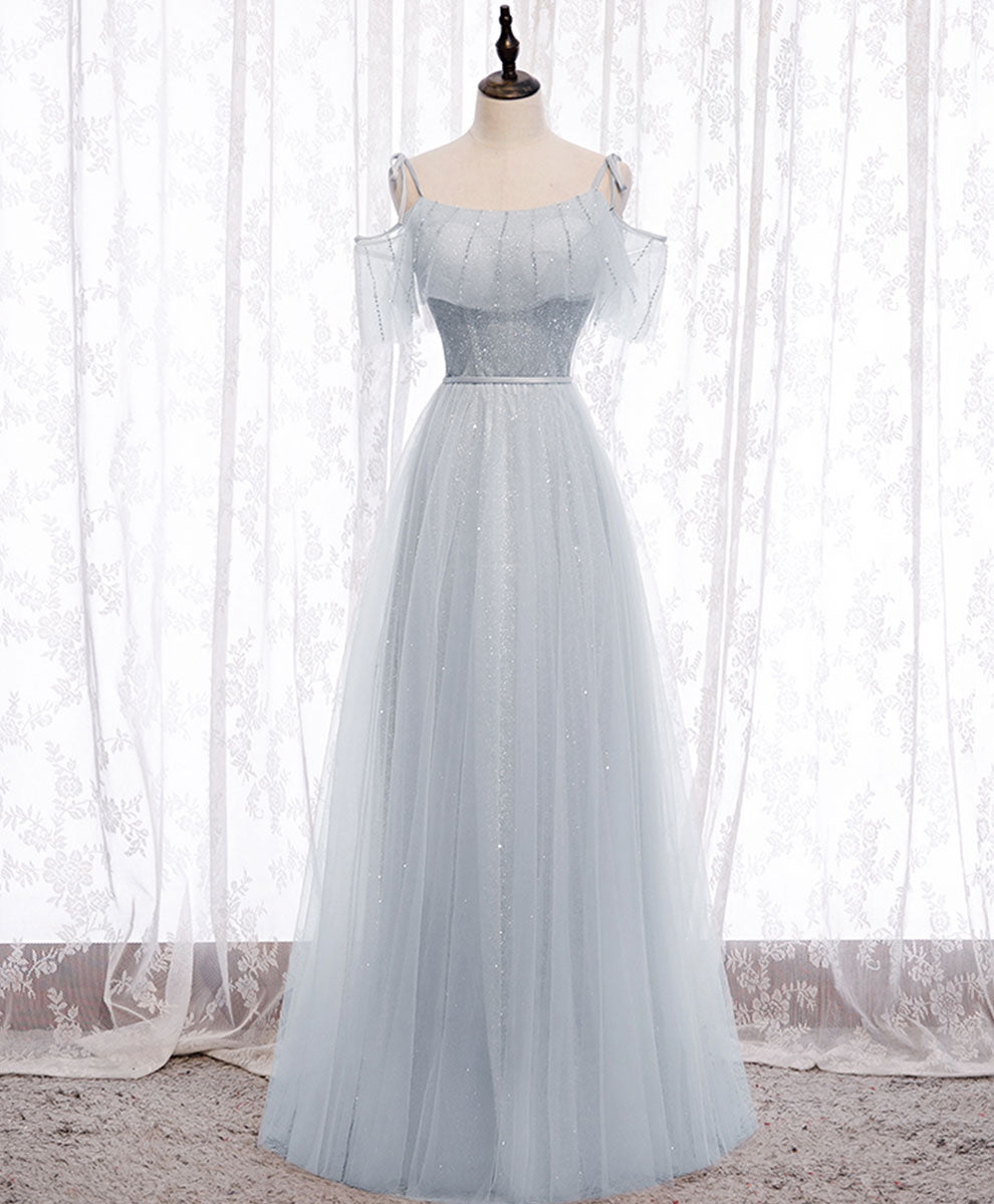 Simple gray tulle long prom dress gray bridesmaid dress toptby Simple gray tulle long prom dress gray bridesmaid dress toptby
