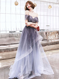 Purple tulle sequin long prom dress purple evening dress
