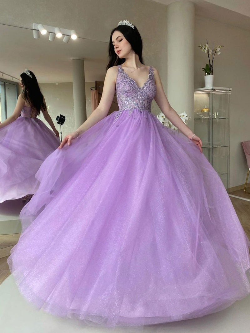 Purple A line tulle lace long prom dress, purple tulle formal dress toptby Purple A line tulle lace long prom dress, purple tulle formal dress toptby