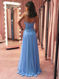Blue chiffon long prom dress blue chiffon bridesmaid dress