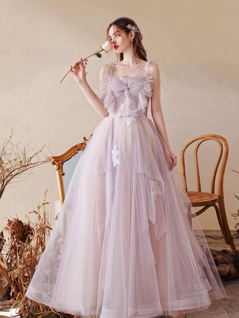Unique sweetheart neck tulle lace long prom dress, tulle formal evening dress