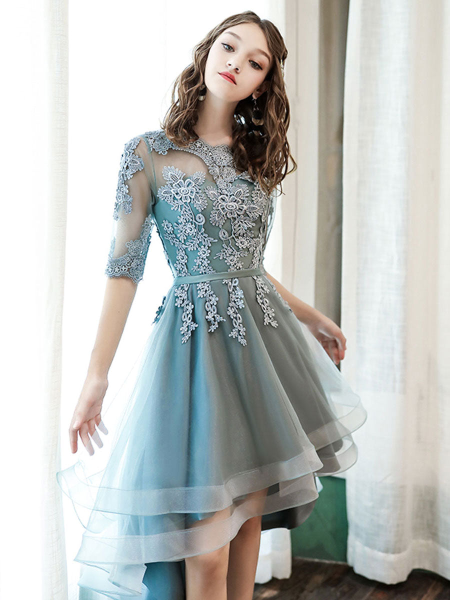 Green tulle lace short prom dress, green homecoming dress