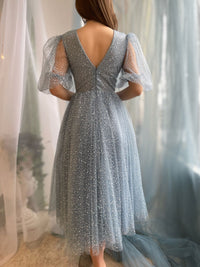 Aline Gray Blue Short Prom Dress, V Neck Blue Formal Cocktail Dress Aline Gray Blue Short Prom Dress, V Neck Blue Formal Cocktail Dress
