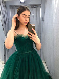 Green sweetheart neck tulle long prom dress green formal dress