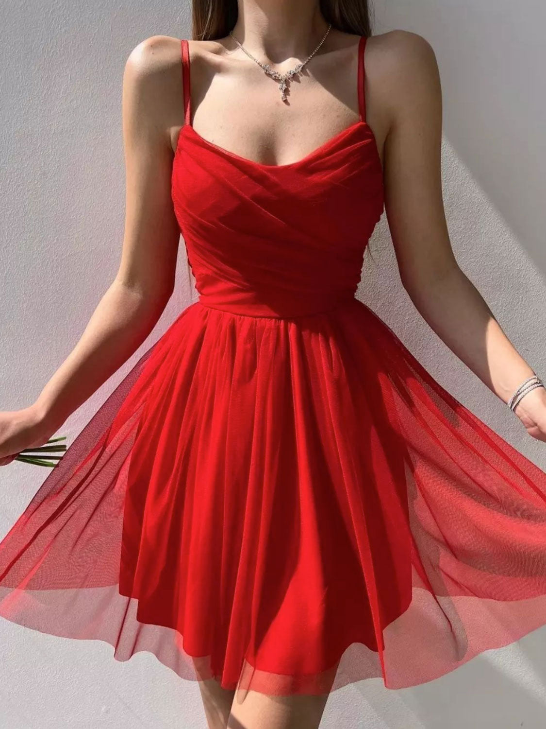 Simple red red short dress – toptby