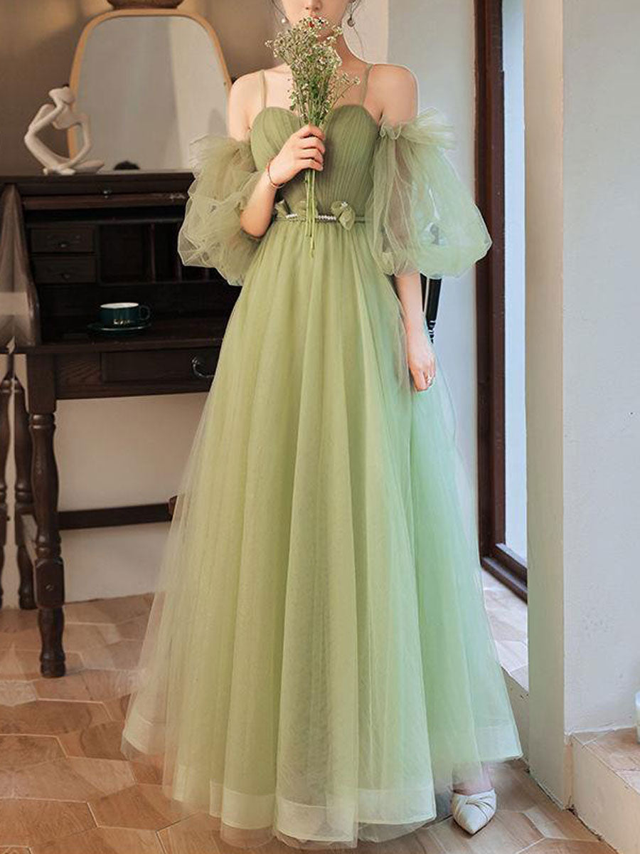 Simple green tulle bridesmaid dress, green tulle formal dress – toptby