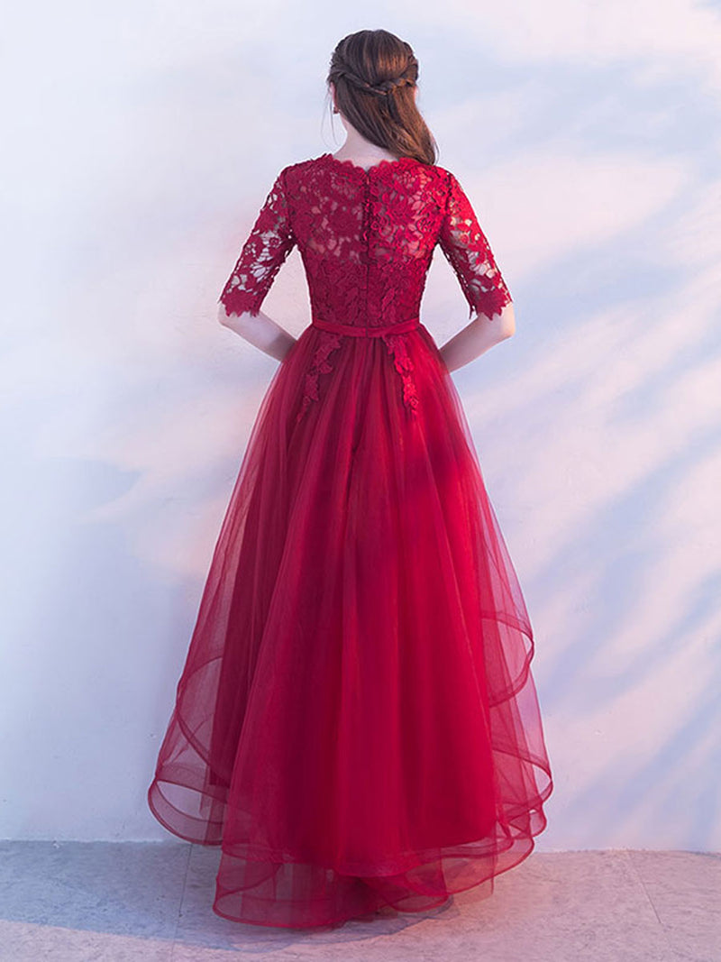 Aline Burgundy Long Prom Dress, Lace Burgundy Formal Graduation Dress toptby Aline Burgundy Long Prom Dress, Lace Burgundy Formal Graduation Dress toptby