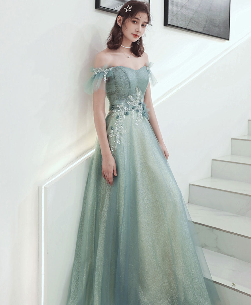 Green sweetheart tulle long prom dress green bridesmaid dress