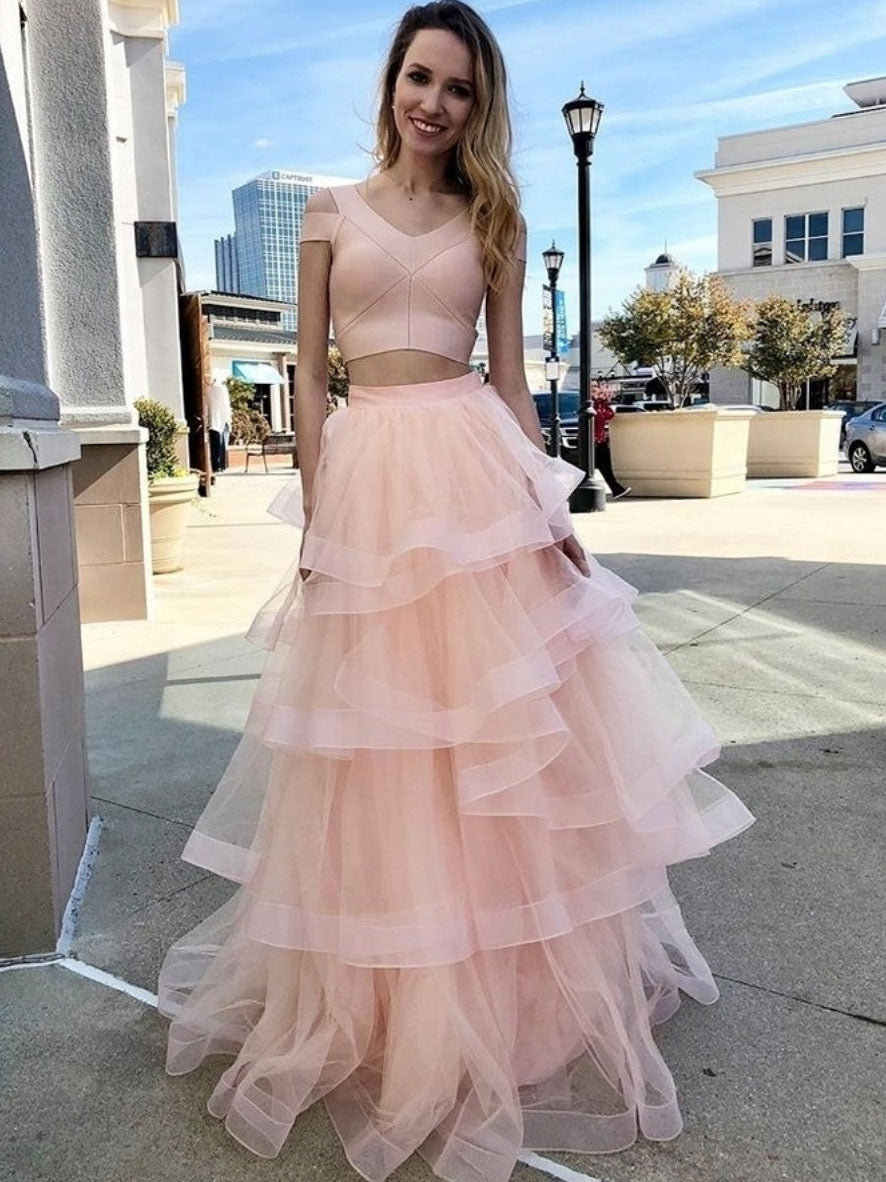 Pink tulle long prom dress, pink tulle formal dress