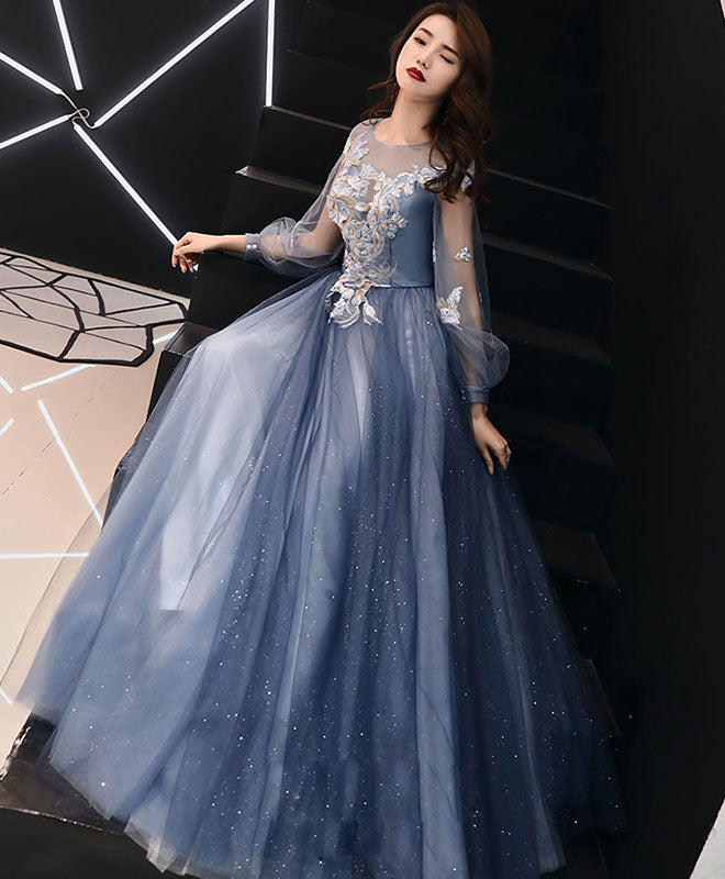 Blue tulle lace long prom dress blue lace formal dress toptby Blue tulle lace long prom dress blue lace formal dress toptby