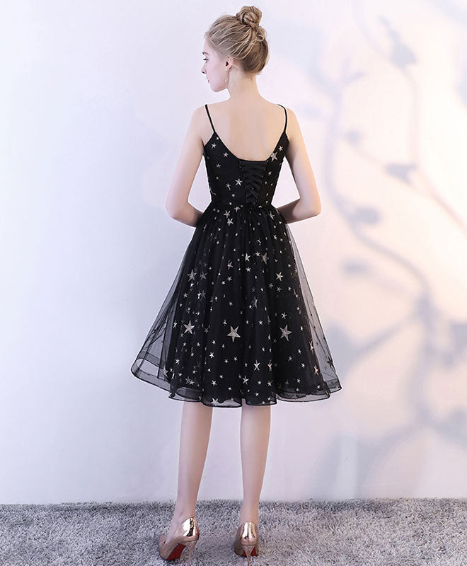 Black tulle lace short prom dress, black tulle homecoming dress