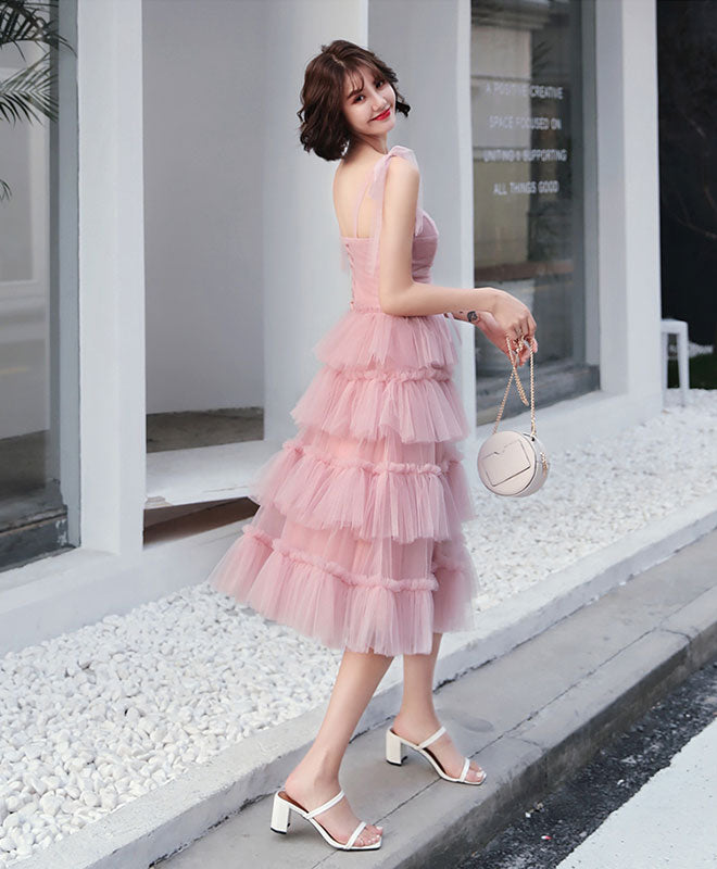 Pink tulle short prom dress, pink homecoming dress