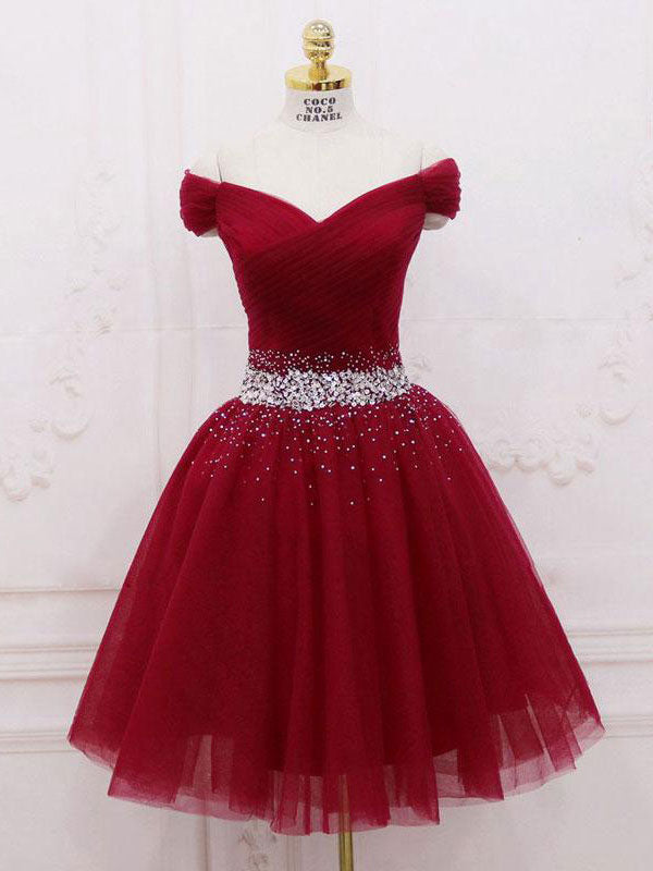 Burgundy tulle sequin short prom dress, burgundy homecoming dress toptby Burgundy tulle sequin short prom dress, burgundy homecoming dress toptby