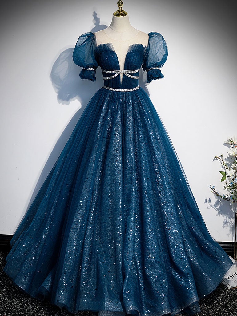 Dark blue tulle long prom dress, blue tulle sweet 16 dress Dark blue tulle long prom dress, blue tulle sweet 16 dress