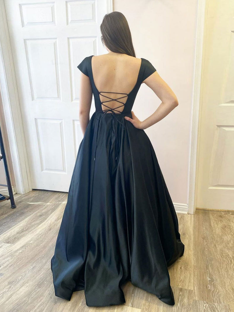 Black satin long prom dress black bridesmaid dress