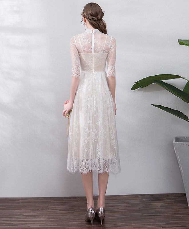 Cute lace high neck prom dress, lace bridesmaid dress