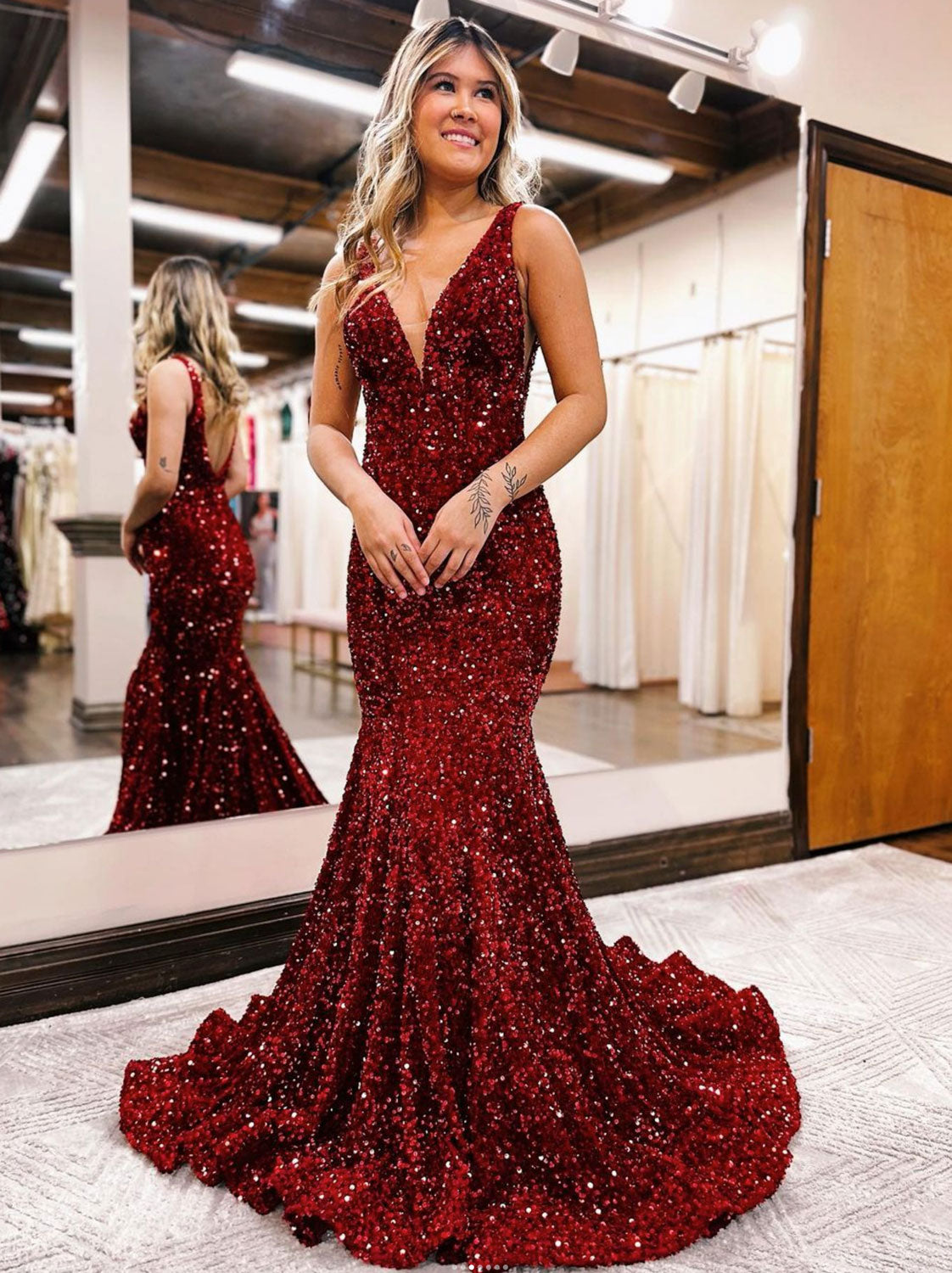 Unique Velvet Sequin Burgundy Mermaid Long Prom Dress, Sequin Formal E toptby Unique Velvet Sequin Burgundy Mermaid Long Prom Dress, Sequin Formal E toptby