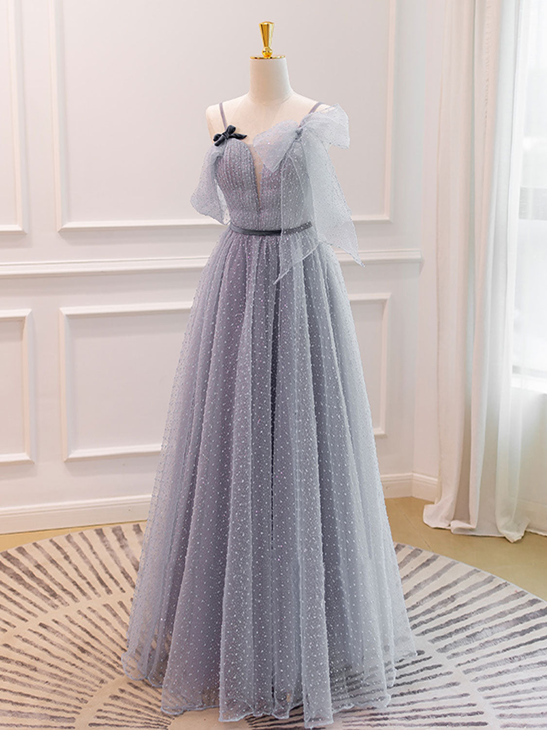 Gray A-Line Tulle Long Prom Dresses, Gray Formal Evening Dresses – toptby Gray A-Line Tulle Long Prom Dresses, Gray Formal Evening Dresses – toptby