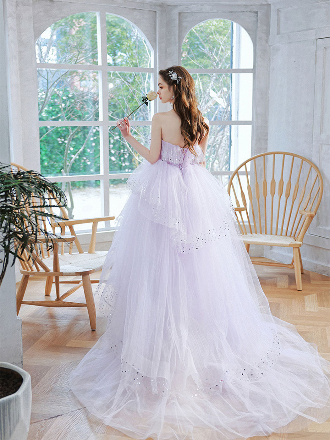 long purple sweet 16 dresses Purple V Neck Tulle Lace Long Prom Dress, Purple Formal Sweet 16 Dress