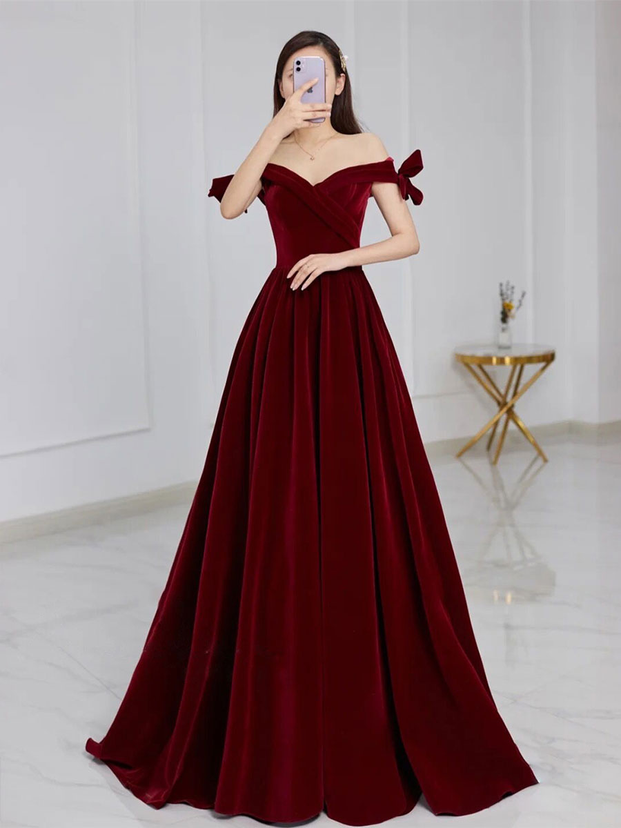 Velvet A line burgundy long prom dress, velvet bridesmaid dress toptby Velvet A line burgundy long prom dress, velvet bridesmaid dress toptby