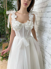 A line sweetheart neck white prom dress tea length formal party dress