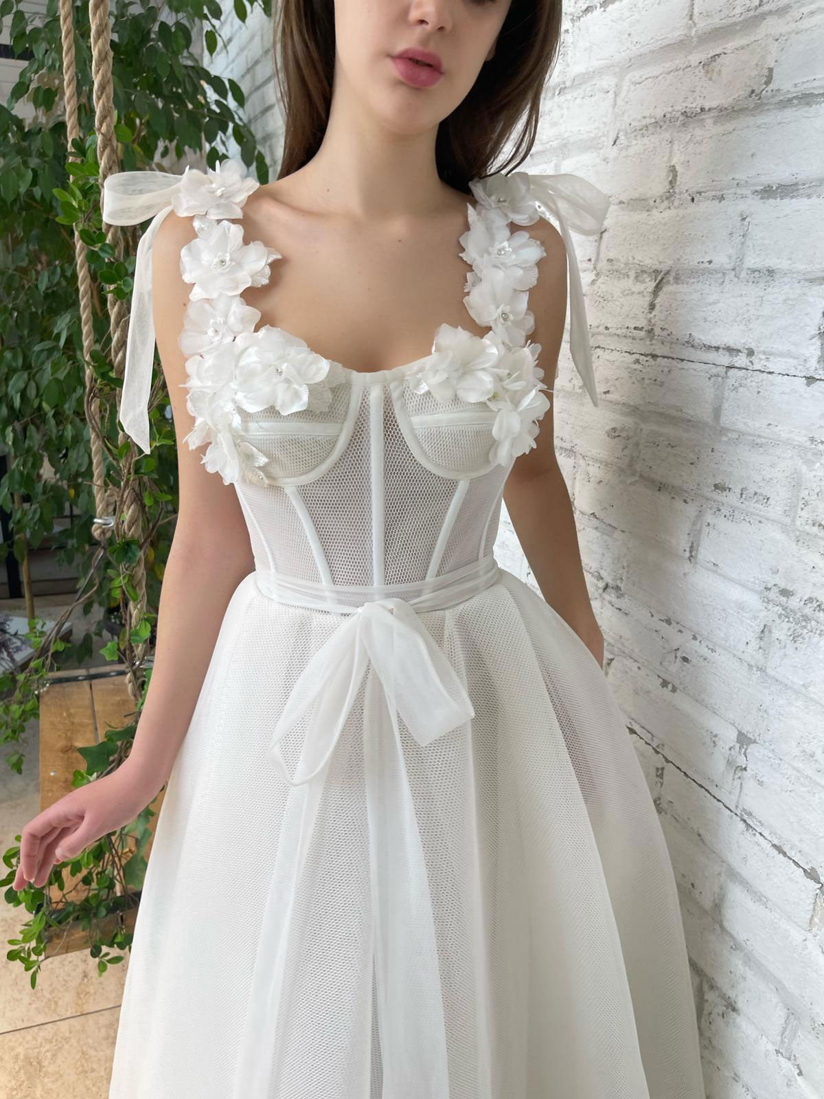 White Tulle A line Long Prom Dress, White Formal Dresses