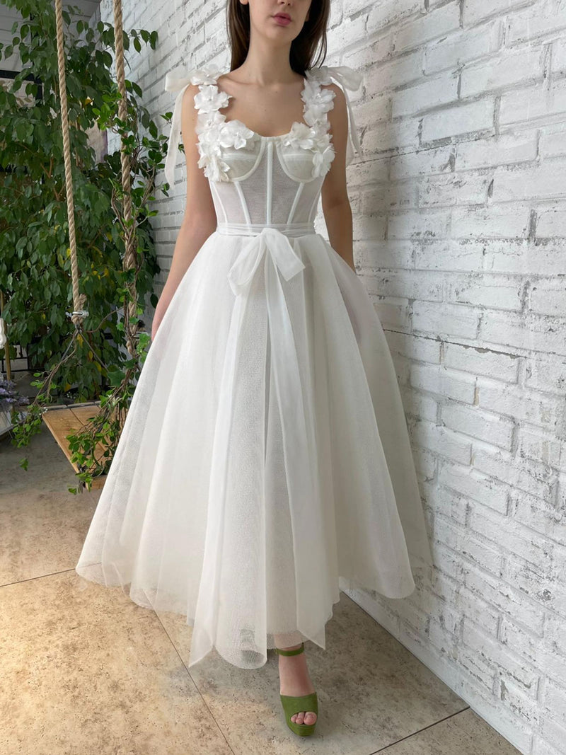 A line sweetheart neck white prom dress tea length formal party dress toptby A line sweetheart neck white prom dress tea length formal party dress toptby