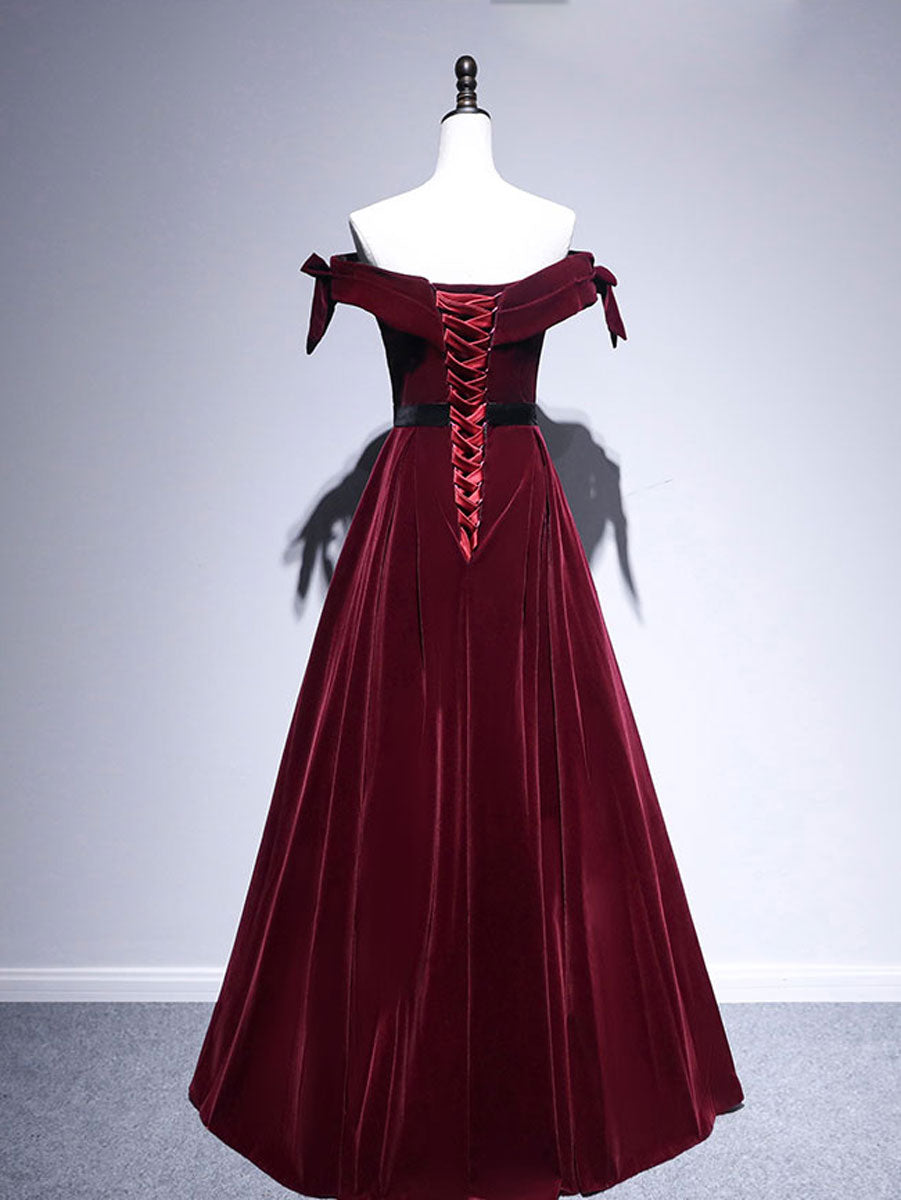 Velvet A line burgundy long prom dress, velvet bridesmaid dress toptby Velvet A line burgundy long prom dress, velvet bridesmaid dress toptby