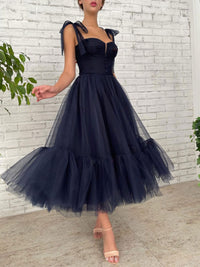 Dark blue tulle short prom dress, blue tulle short homecoming dress