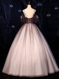 Coffee one shoulder tulle long prom gown, coffee tulle formal dress