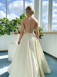 Simple v neck backless long prom dress, A line formal graduation dress