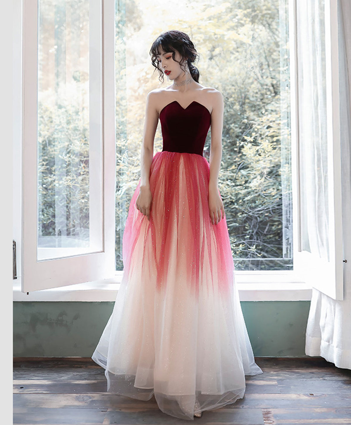 A-Line Burgundy Long Prom Dresses, Burgundy Formal Evening Dress with toptby A-Line Burgundy Long Prom Dresses, Burgundy Formal Evening Dress with toptby