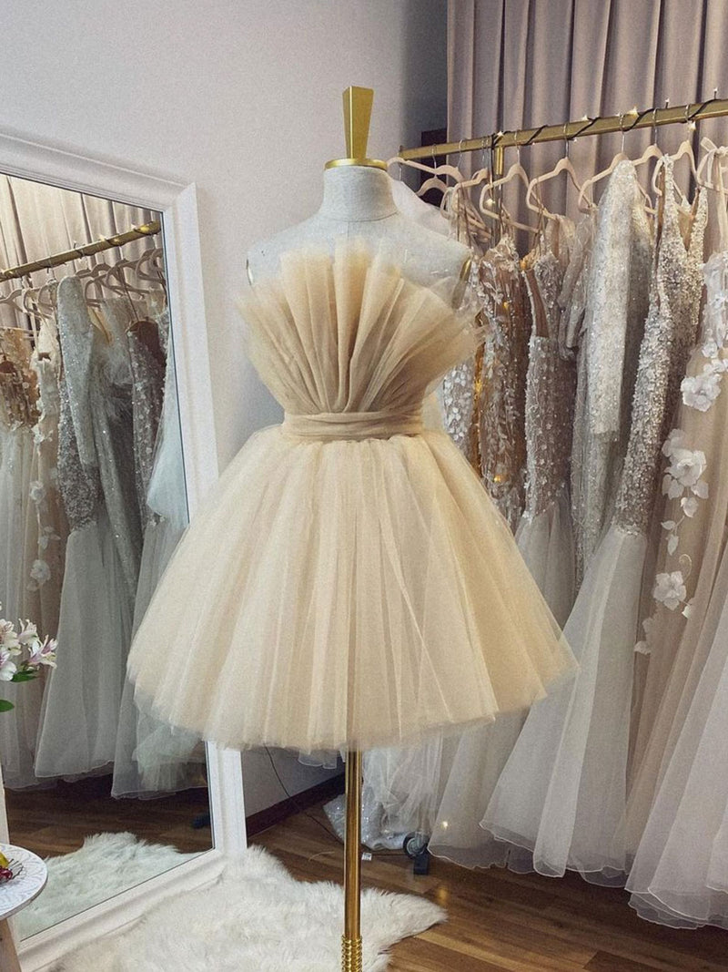 Champagne tulle short prom dress, champagne homecoming dress Champagne tulle short prom dress, champagne homecoming dress