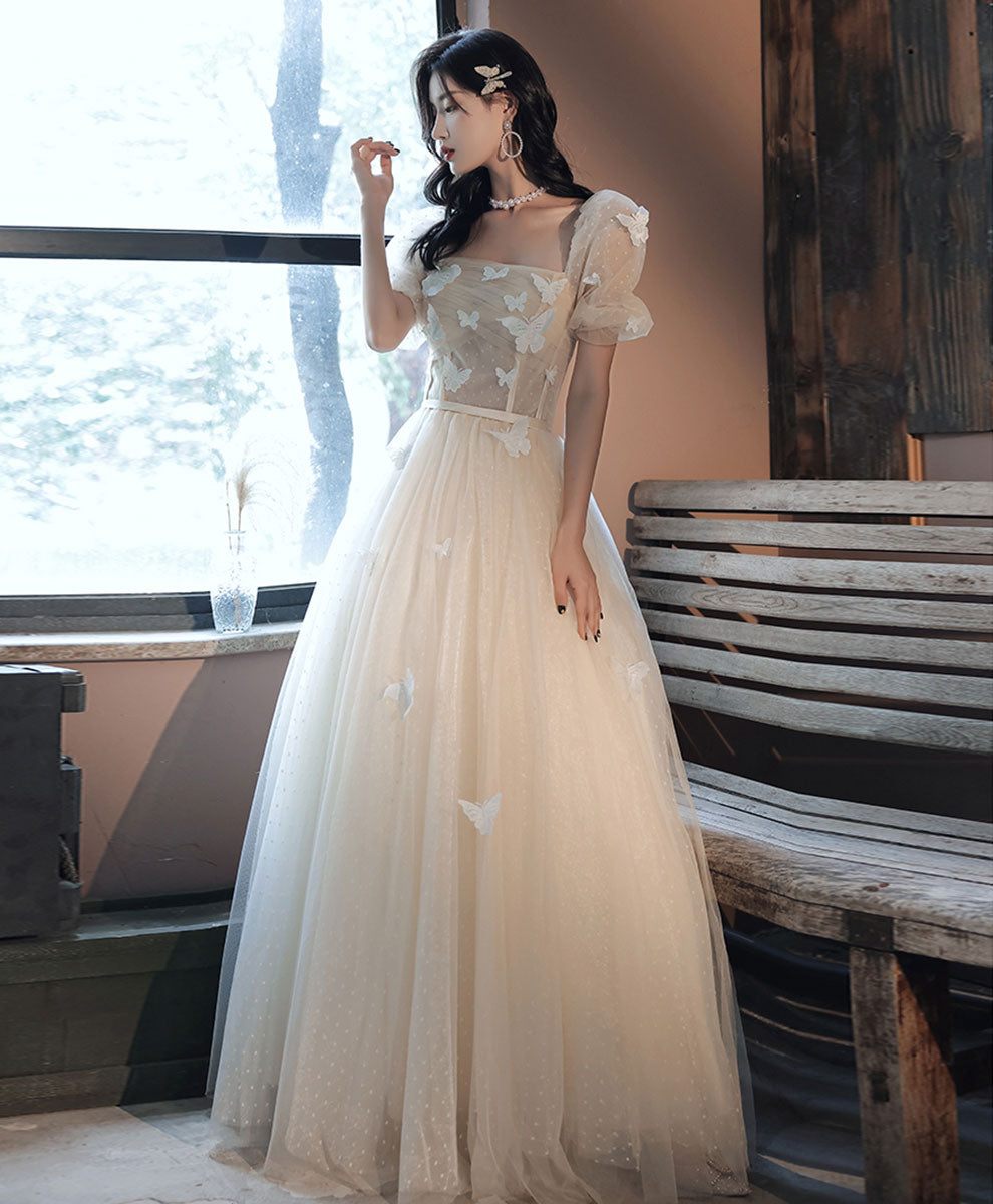 Champagne tulle lace long prom dress champagne tulle formal dress toptby Champagne tulle lace long prom dress champagne tulle formal dress toptby