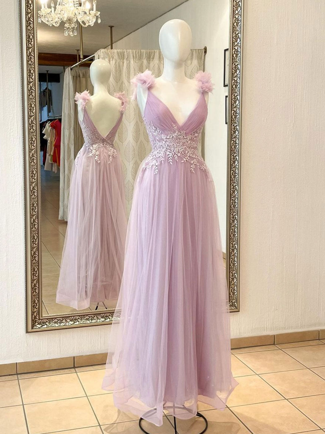 V Neck Tulle Pink Long Prom Dresses, Pink Formal Party Gown Dresses toptby V Neck Tulle Pink Long Prom Dresses, Pink Formal Party Gown Dresses toptby
