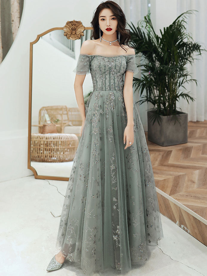 Gray green tulle lace long prom dress gray green evening dress toptby Gray green tulle lace long prom dress gray green evening dress toptby