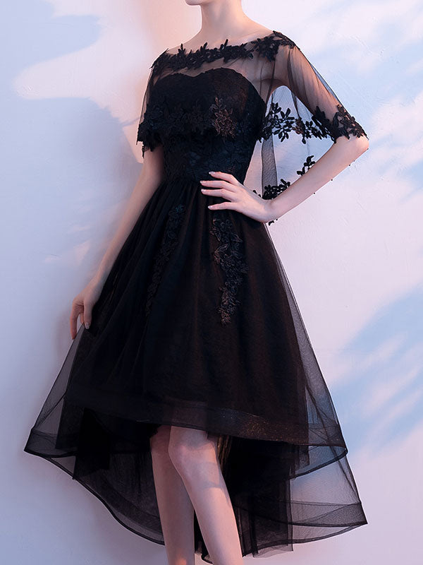 Black tulle lace short prom dress, black homecoming dress – toptby