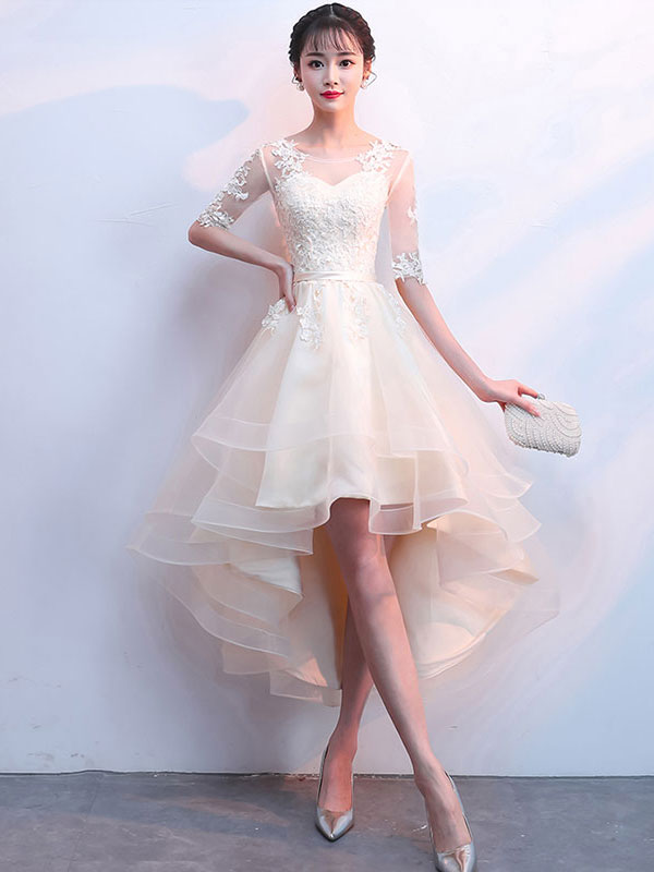 Cute tulle champagne short prom dress, tulle homecoming dress