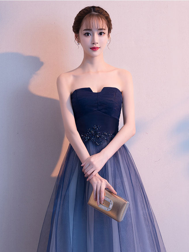 Blue tulle long prom dress, tulle long evening dress