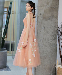 Pink tulle lace applique short prom dress, pink homecoming dress