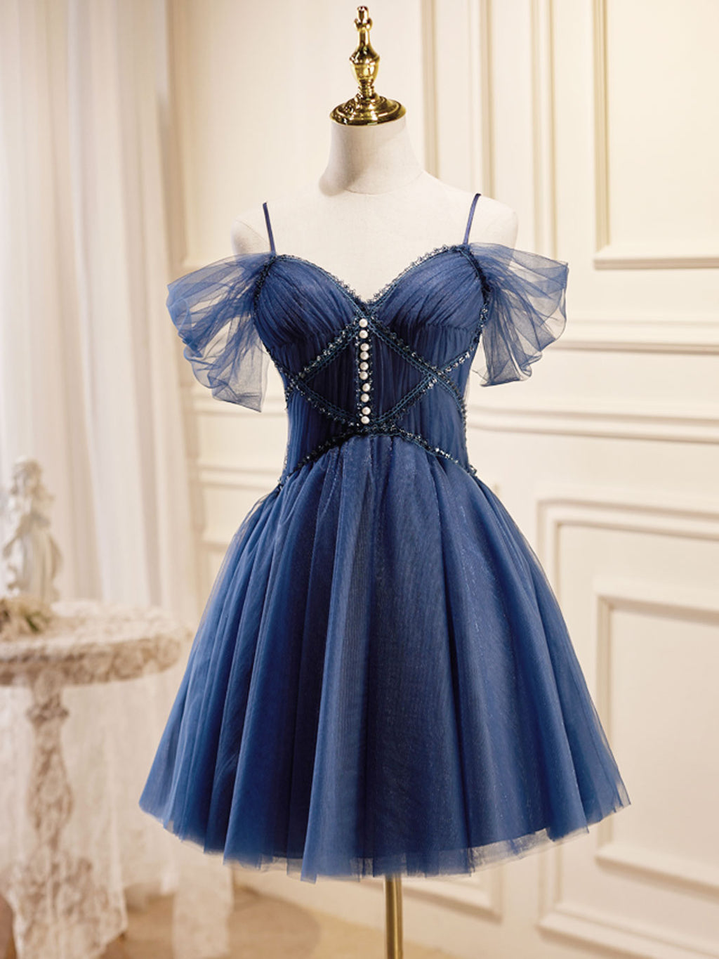Dark Blue A-Line Short Prom Dresses, Dark Blue Homecoming Dress – toptby