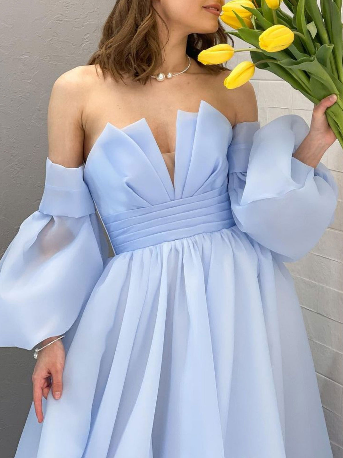 A line blue long prom dress, Organza formal blue evening dress toptby A line blue long prom dress, Organza formal blue evening dress toptby