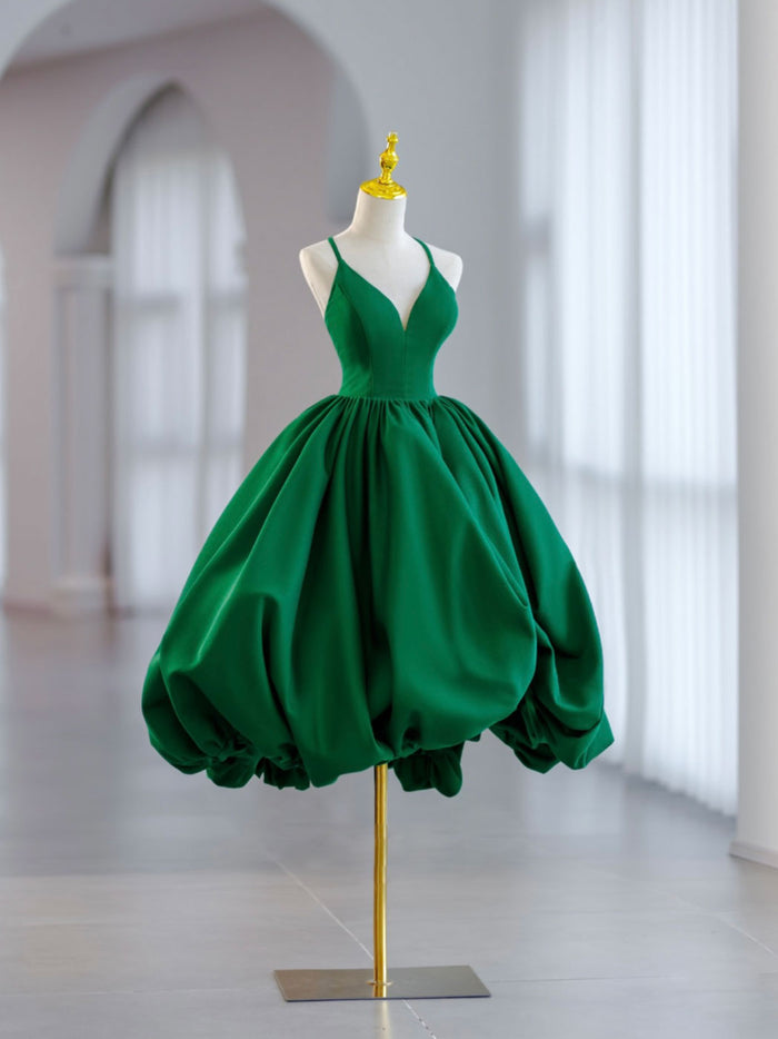 V Neck Satin Green Prom Dress, Green Formal Evening Dresses