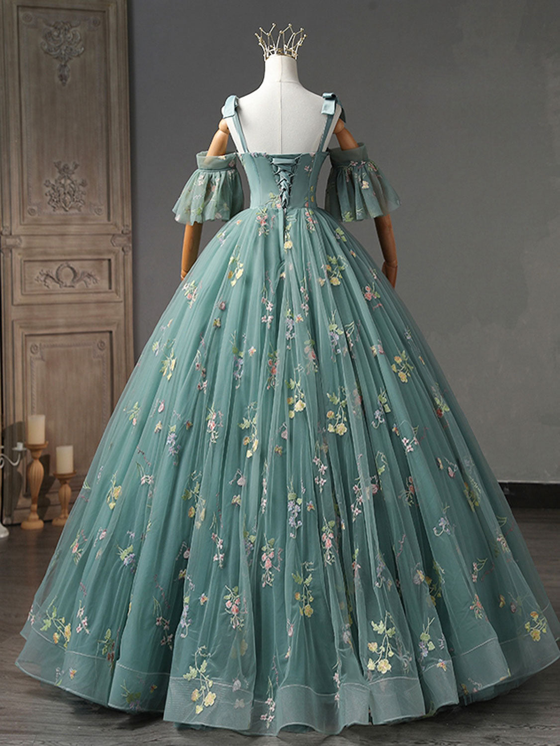 A-Line Green Tulle Lace Long Prom Dresses, Green Formal Evening Dress toptby A-Line Green Tulle Lace Long Prom Dresses, Green Formal Evening Dress toptby