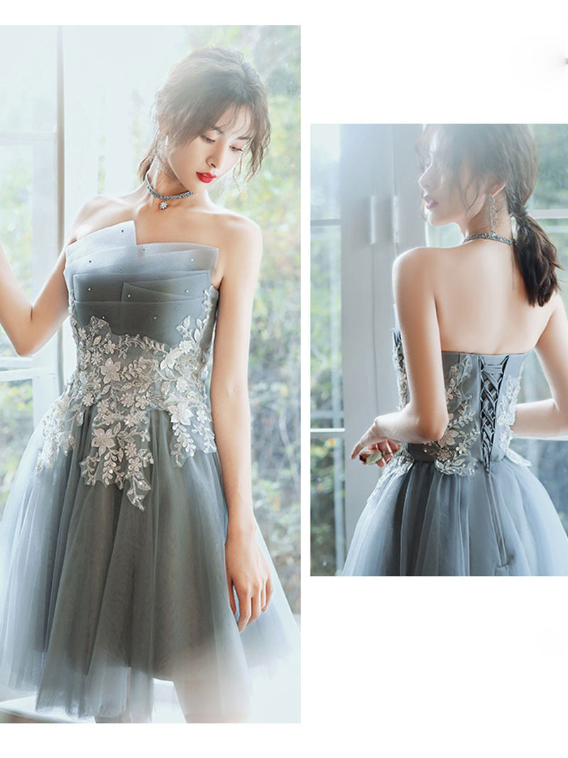 Gray Blue Mini/Short Prom Dresses, Gray Blue Homecoming Dresses