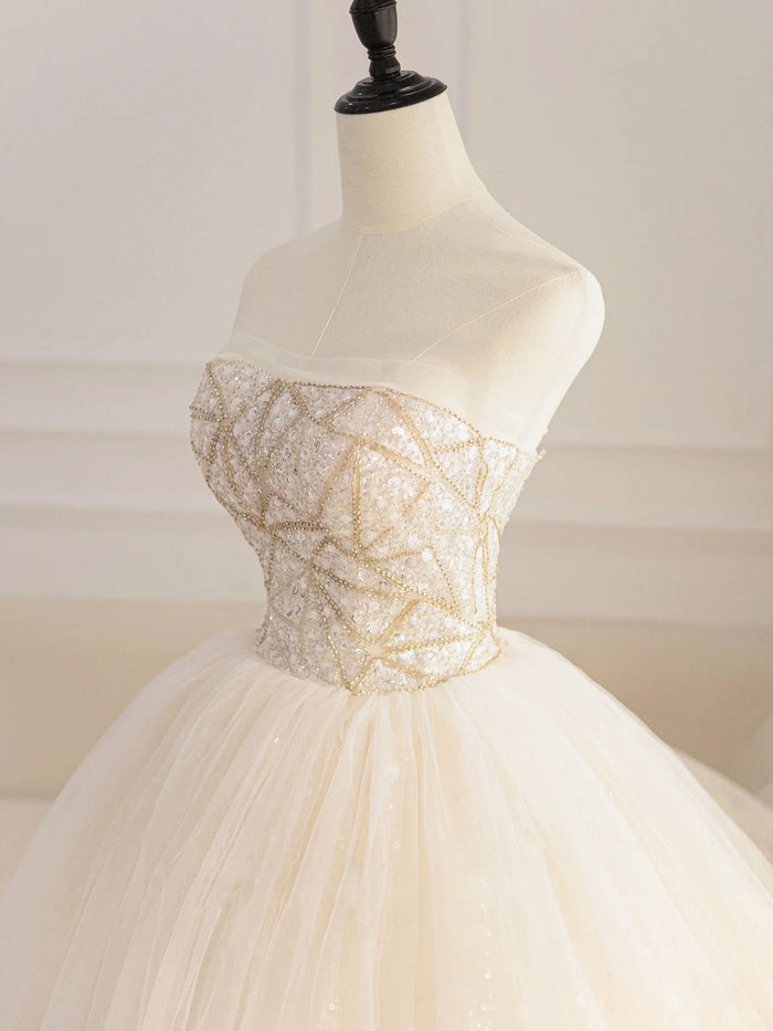 champagne tulle prom dress-toptby.com